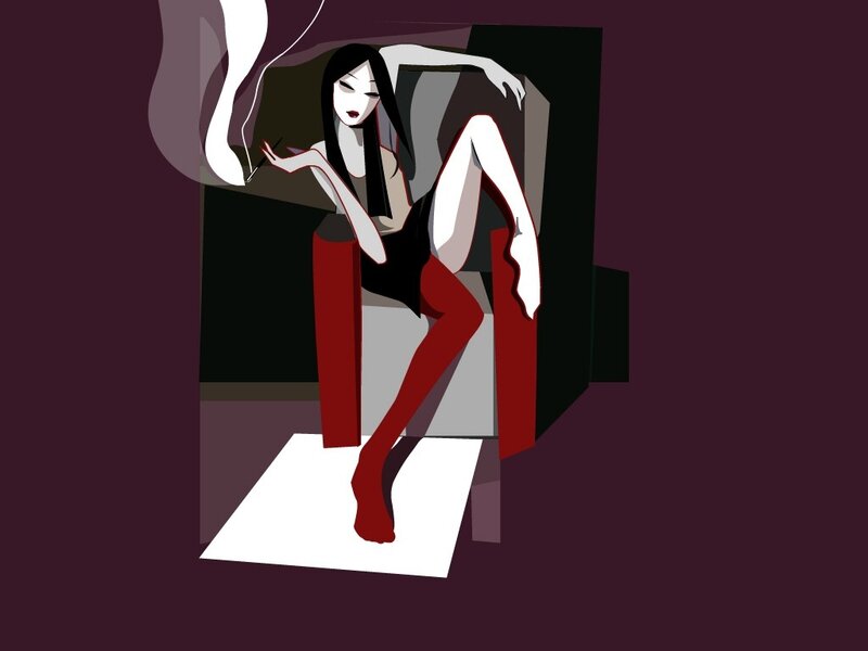 woman smoking in a chair