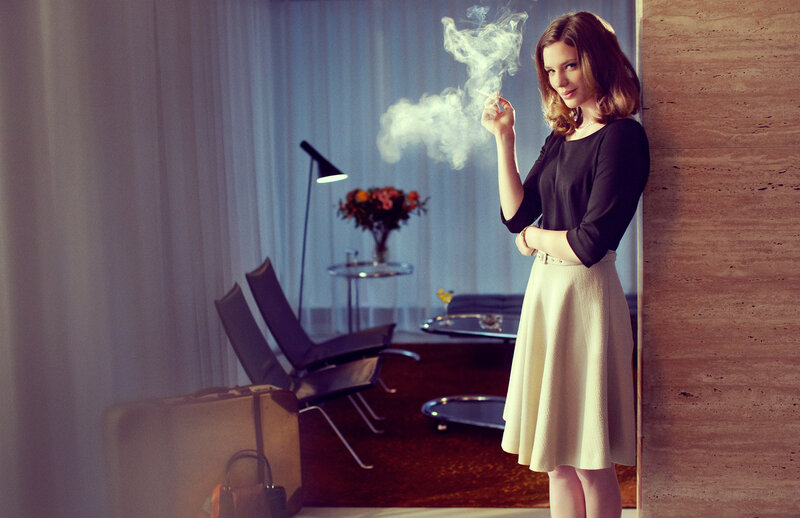 Woman Smoking Indoors — Black