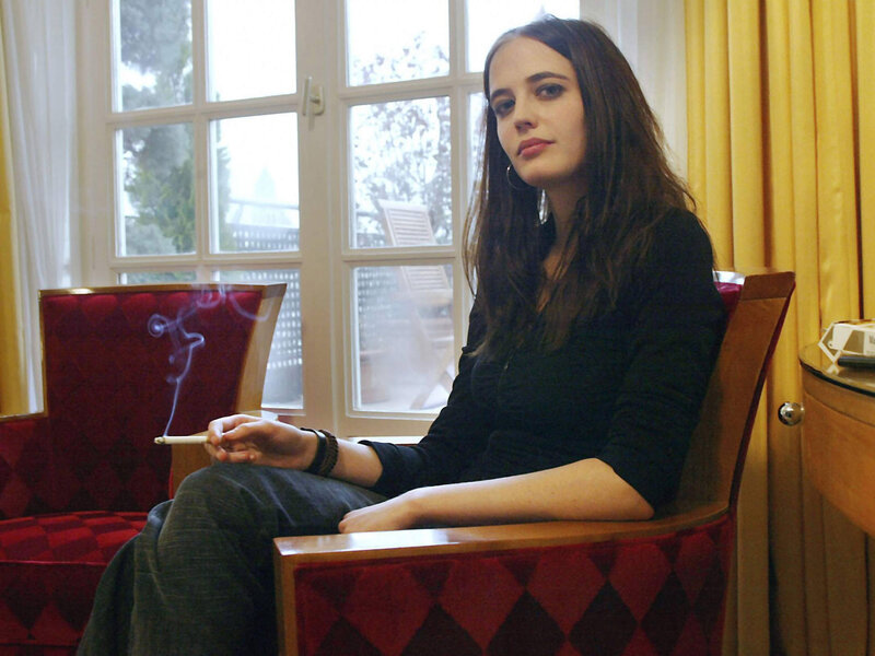 Woman Smoking Indoors — Red