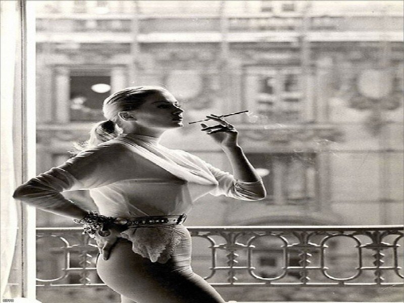 Woman Smoking on Balcony — Black