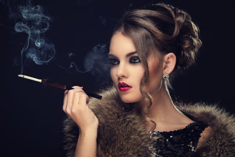 Woman Smoking Pipe — Black