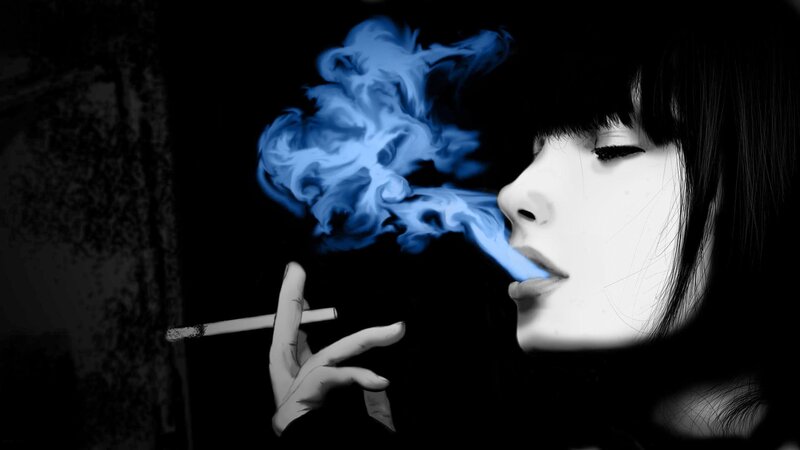woman smoking with blue smoke
