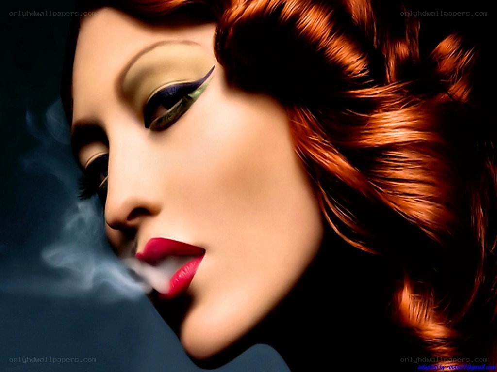 woman smoking with dramatic makeup