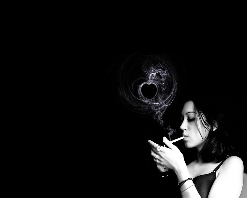 woman smoking with heart smoke