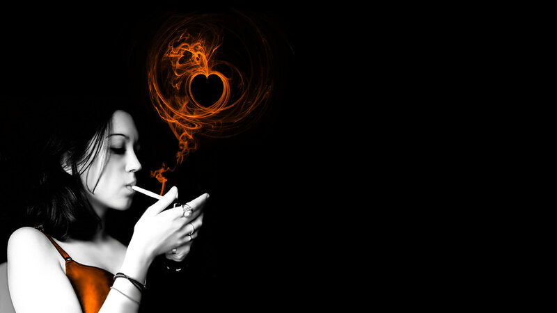 woman smoking with heart smoke