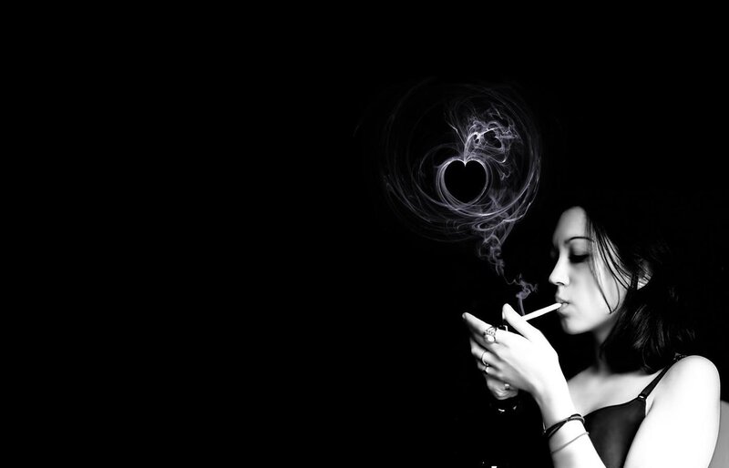 woman smoking with heart smoke