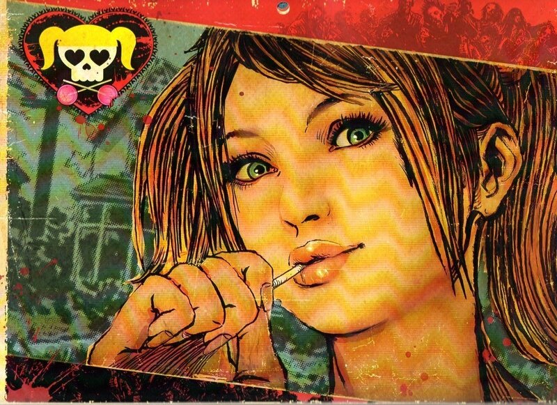 woman smoking with skull heart