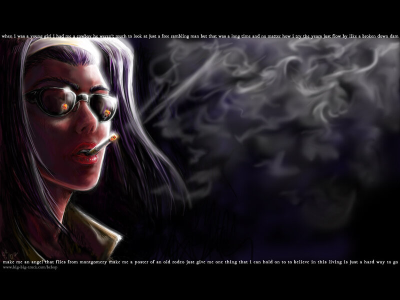 woman smoking with text