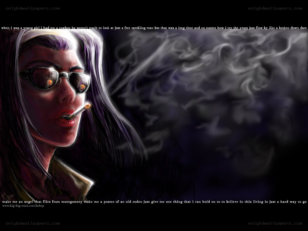 woman smoking with text