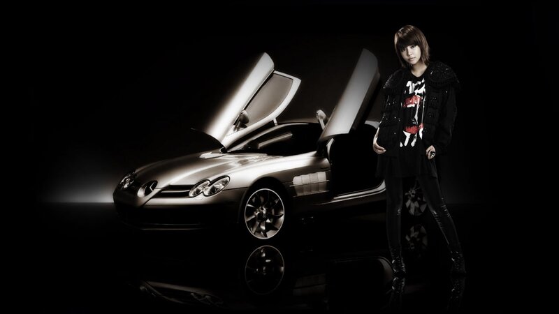 Woman Standing Beside Car — Black, Dramatic, Night