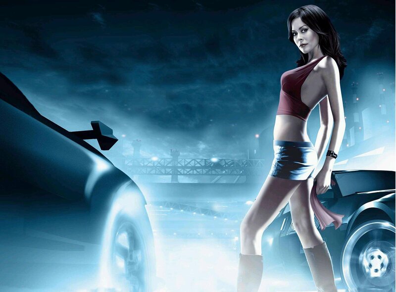 Woman Standing Beside Car — Blue, Dramatic, Night, Digital Art
