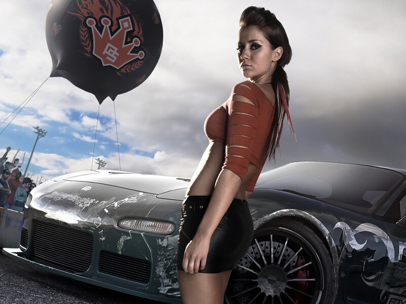 Woman Standing by Car — Black, Dramatic