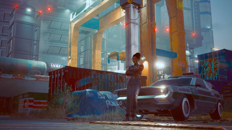 Woman Standing by Car — Gray, Dramatic, Night, 3d Render