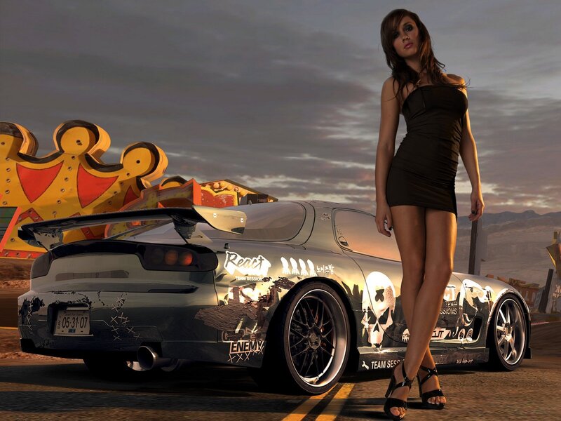 Woman Standing by Car — Gray, Dramatic, Sunset