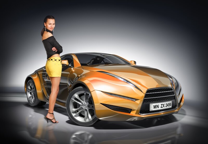 Woman Standing by Car — Orange