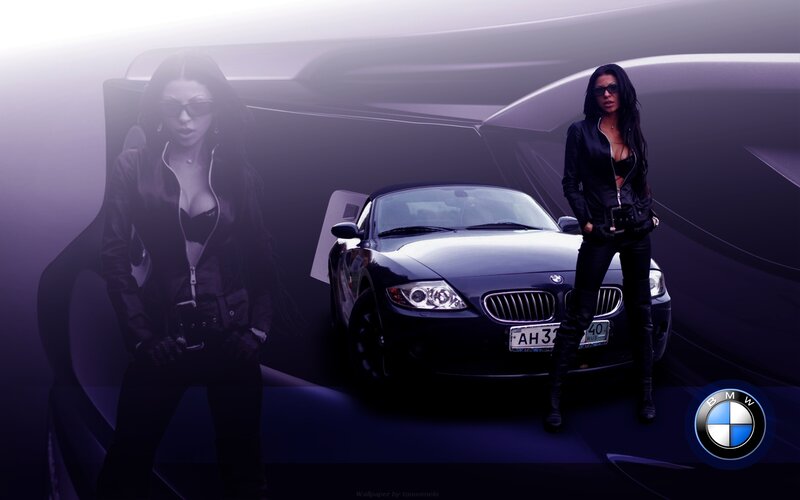 Woman Standing by Car — Purple, Dramatic