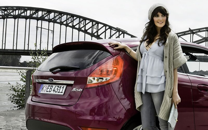 Woman Standing by Car — Purple