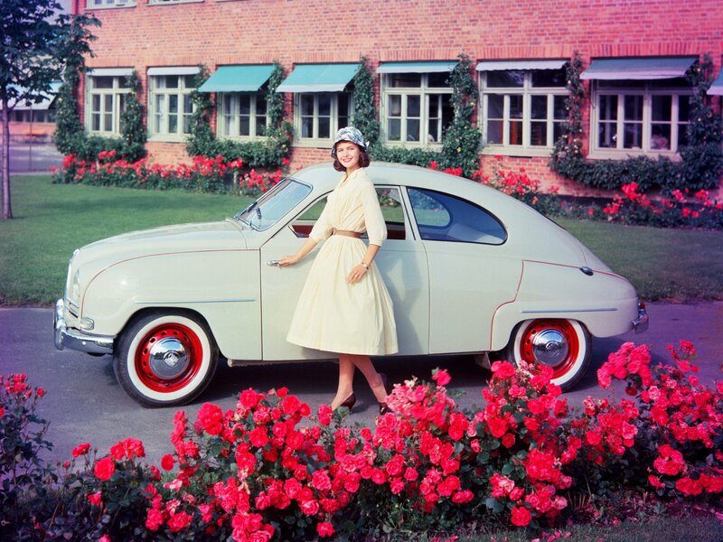 Woman Standing by Car — Red, Serene