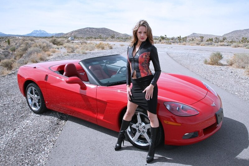Woman Standing by Car — Red