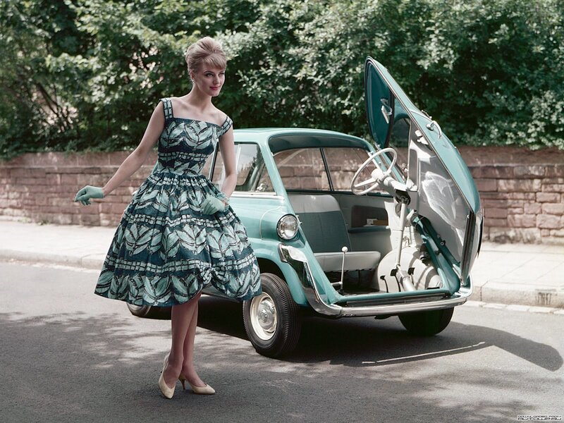 Woman Standing by Car — Teal, Calm