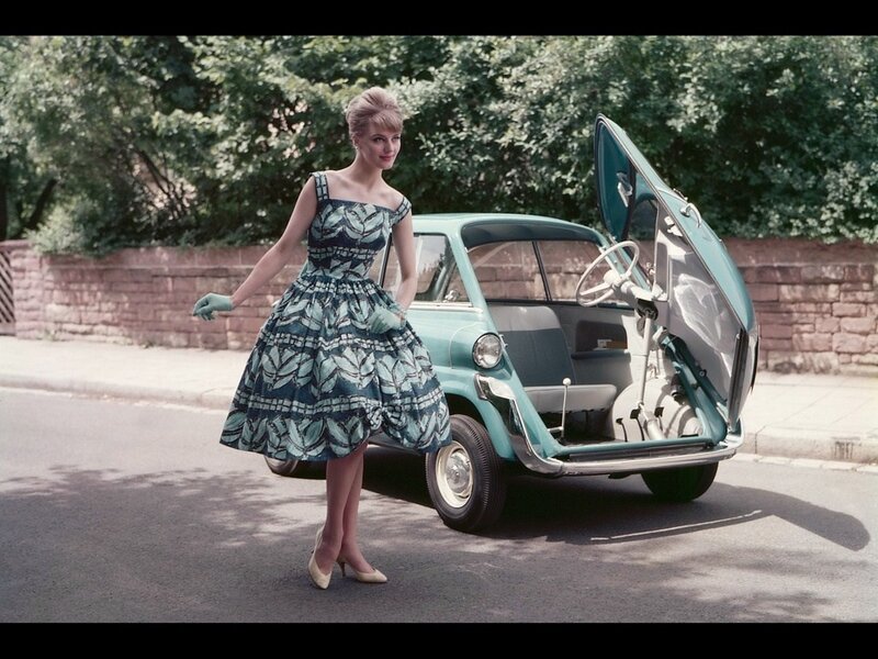 Woman Standing by Car — Teal