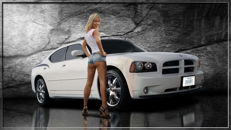 Woman Standing by Car — White