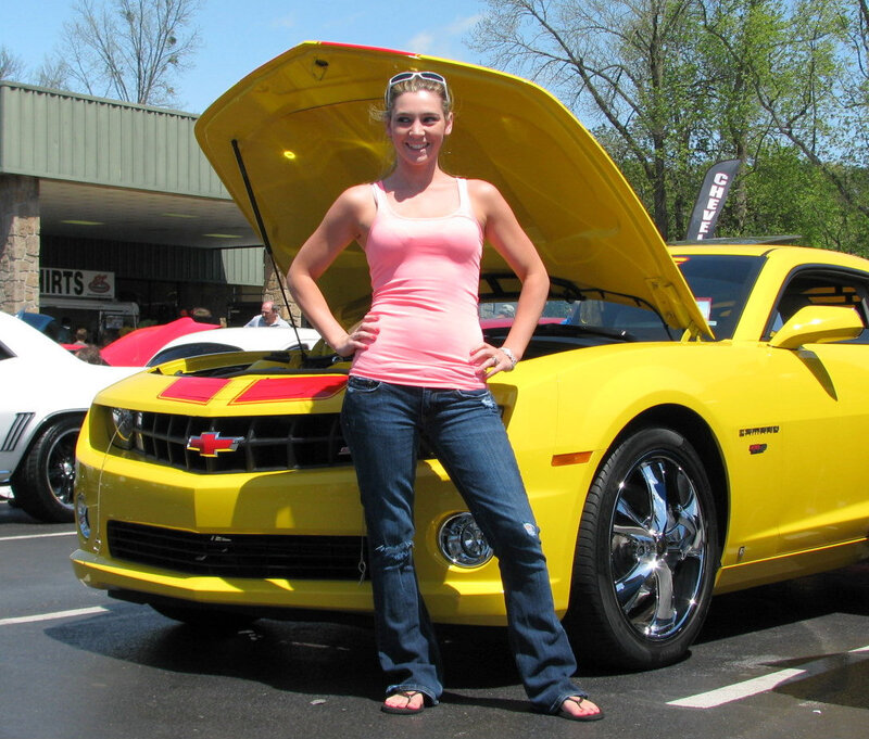 Woman Standing by Car — Yellow, Outdoor