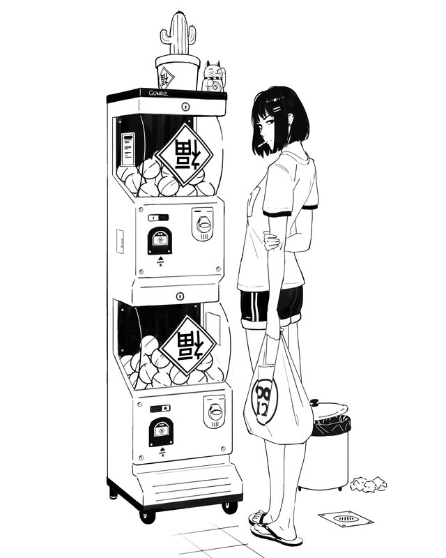 Woman Standing by Claw Machine