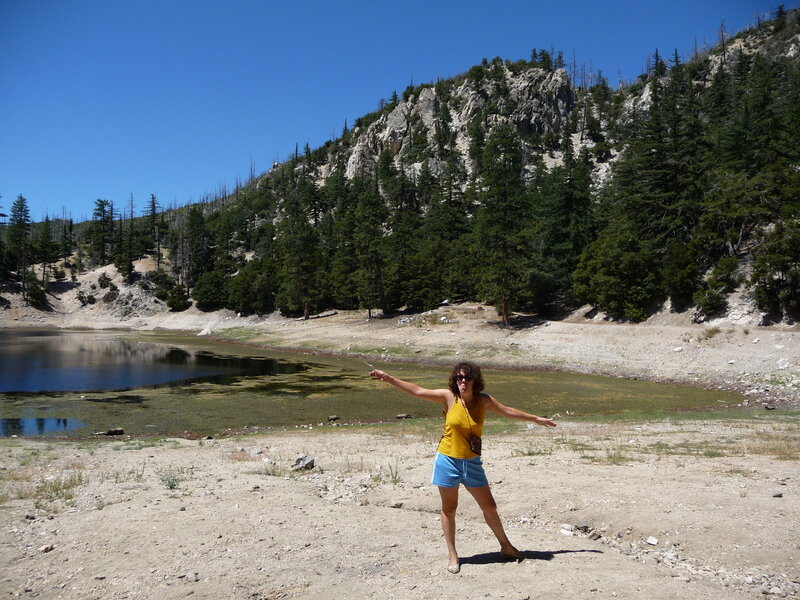 Woman Standing by Lake — Blue