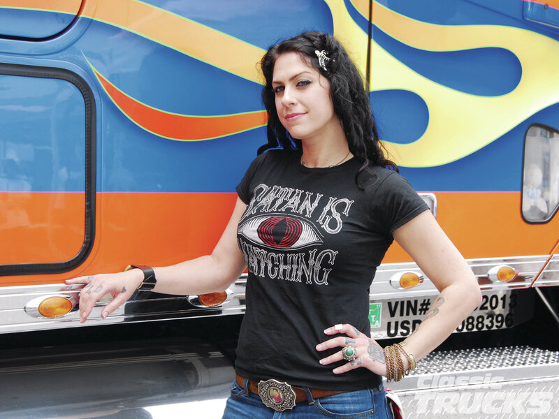 Woman Standing by Truck — Blue