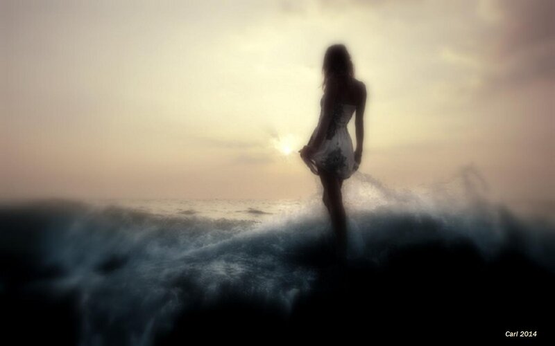 Woman Standing in Ocean — Gray