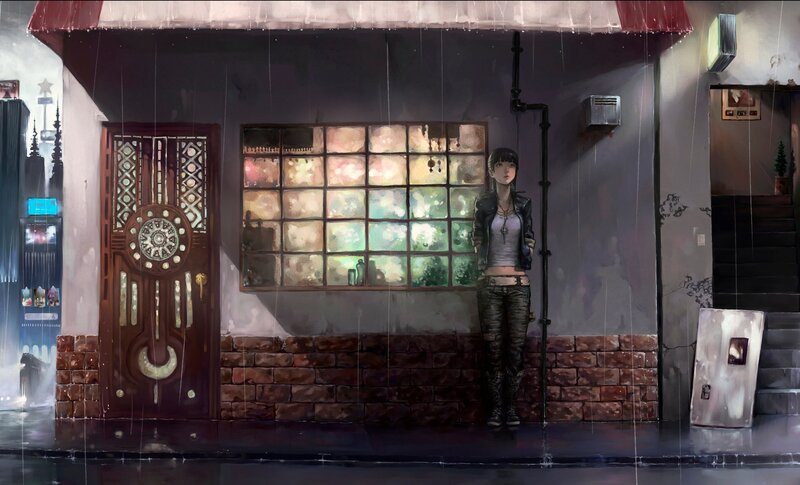 Woman Standing in Rain