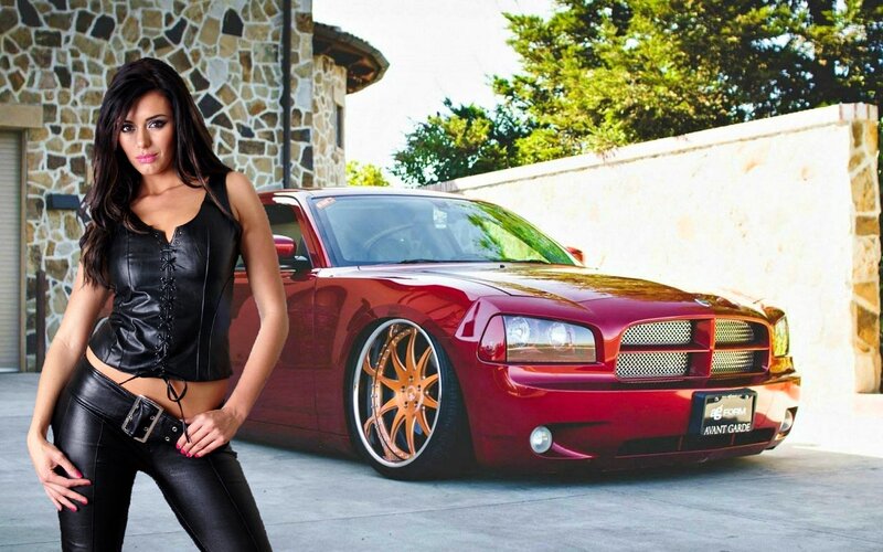 Woman Standing Next to Car — Red, Dramatic