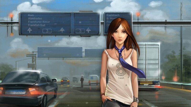 Woman Standing on Highway