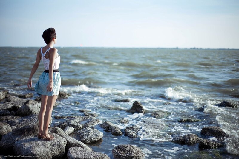 Woman Standing on Rocks — Blue, Serene