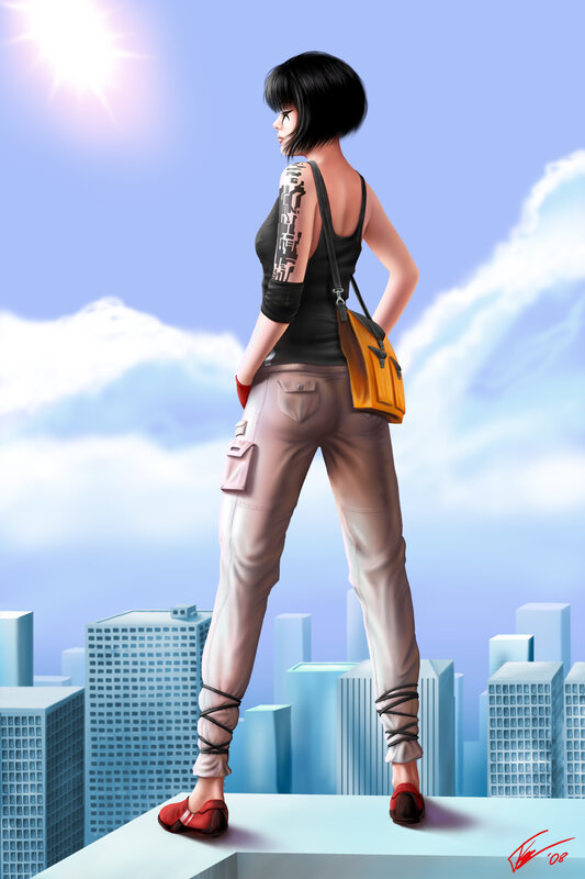 Woman Standing on Rooftop — Blue