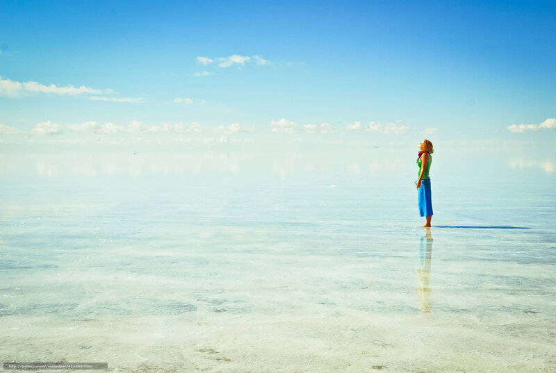 Woman Standing on Salt Flat — Blue, Serene