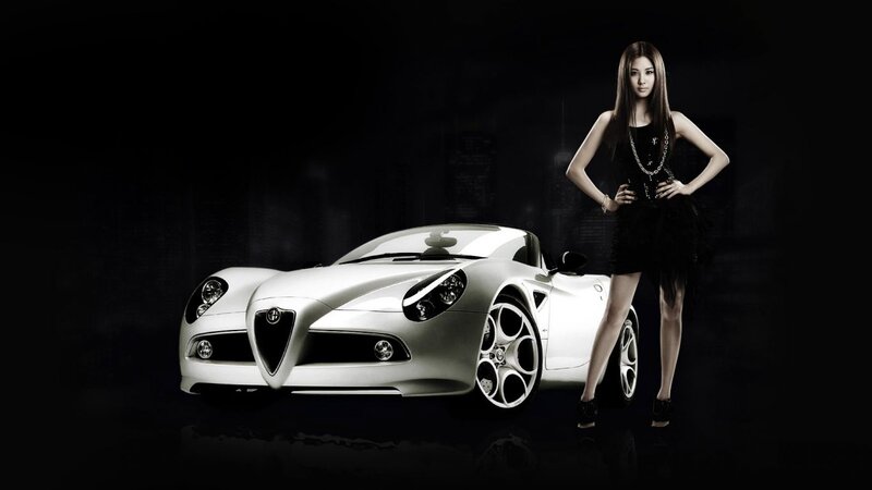 Woman Standing with Car — Black, Dramatic, Night
