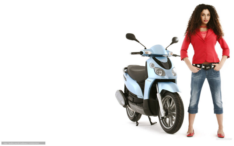 Woman Standing with Scooter — Blue