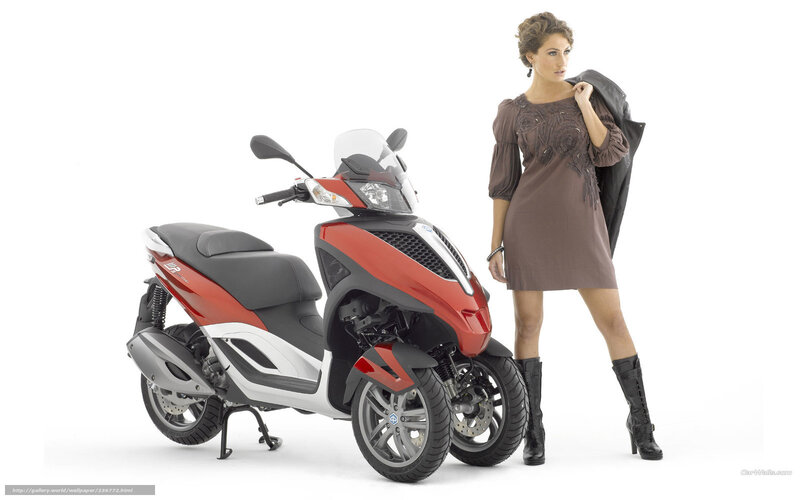Woman Standing with Scooter — Red, Neutral