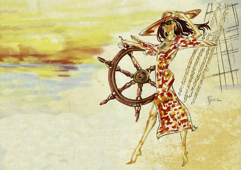 Woman Steering Ship Wheel