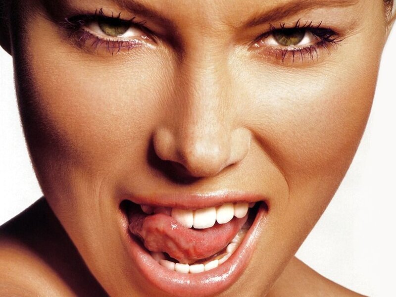 Woman Sticking Out Tongue — Brown, Intense