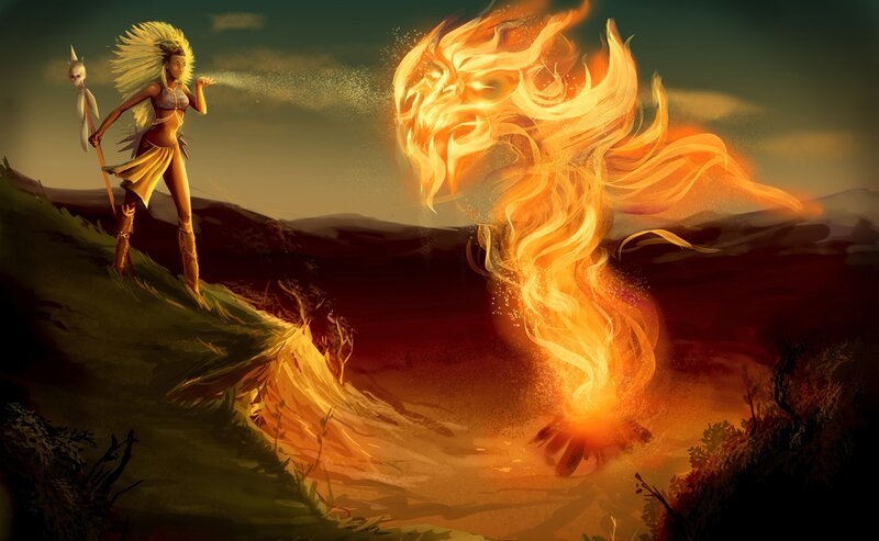 Woman Summoning Fire Spirit