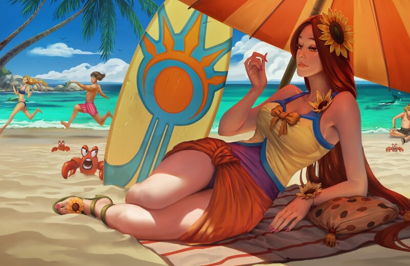 Woman Sunbathing on Beach — Yellow