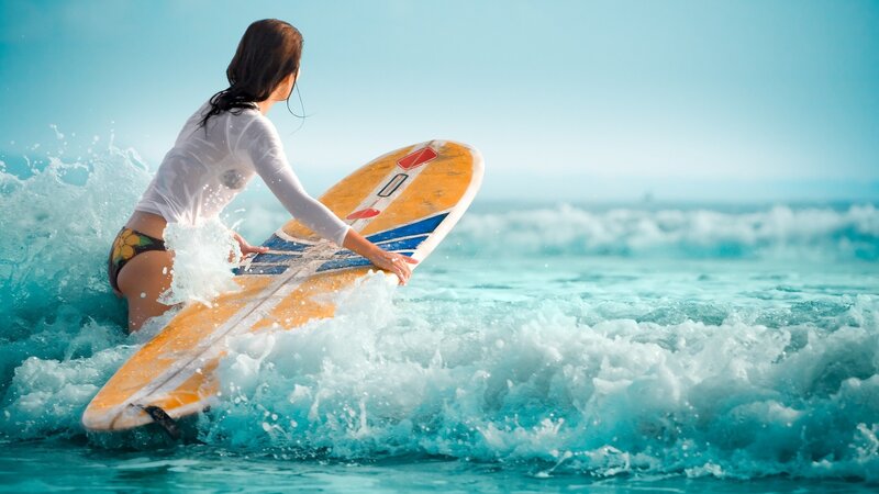 Woman Surfing in Ocean — Blue, Active, Afternoon