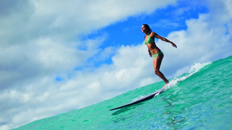 Woman Surfing on Wave — Blue, Active, Afternoon