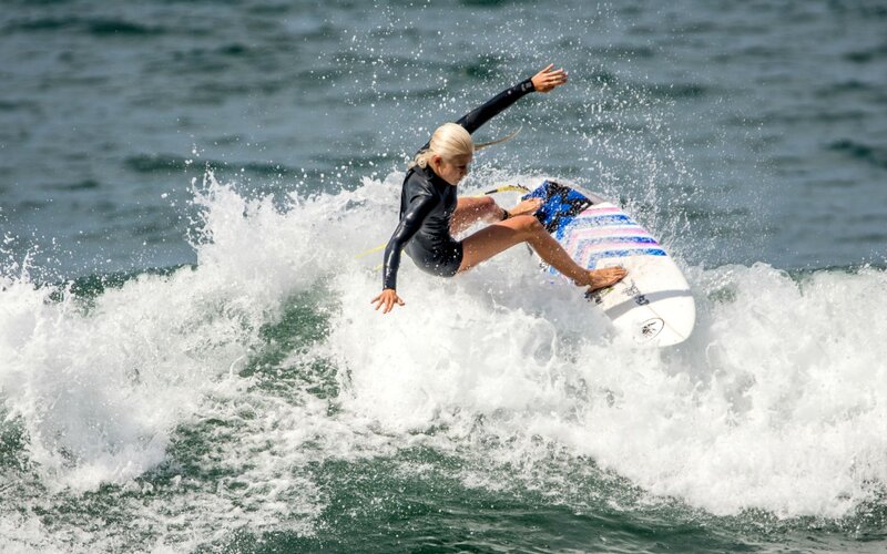 Woman Surfing on Wave — Blue, Dynamic, Afternoon
