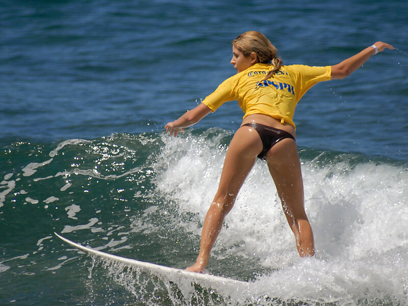 Woman Surfing on Wave — Blue