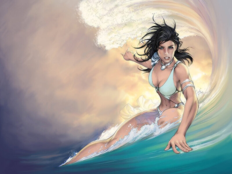 Woman Surfing Wave — Blue, Dramatic