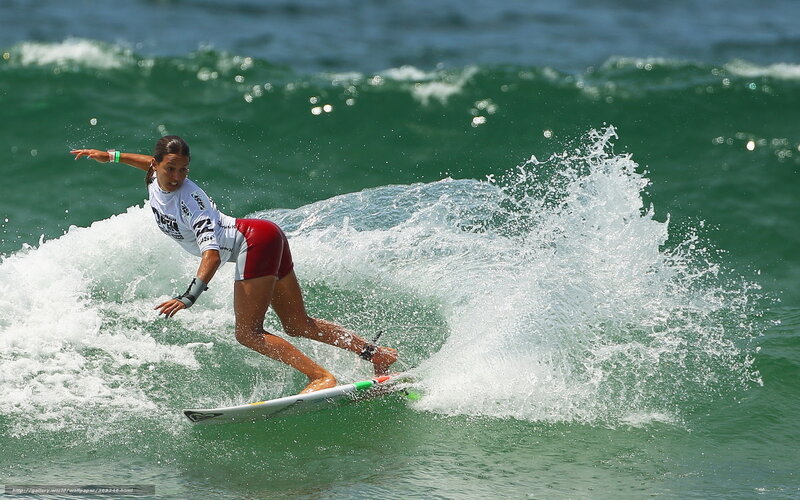 Woman Surfing Wave — Green, Dynamic, Afternoon